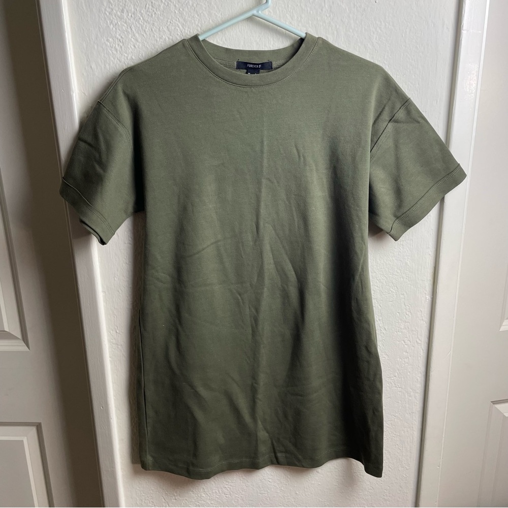 Forever 21 T-Shirt Dress Women’s Small Olive Green Short Sleeve Mini Knit Dress